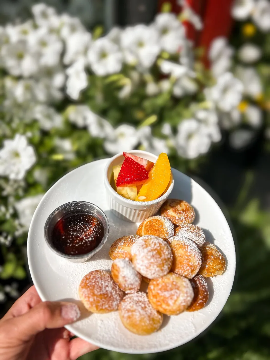A breakfast of fluffy mini pancakes.