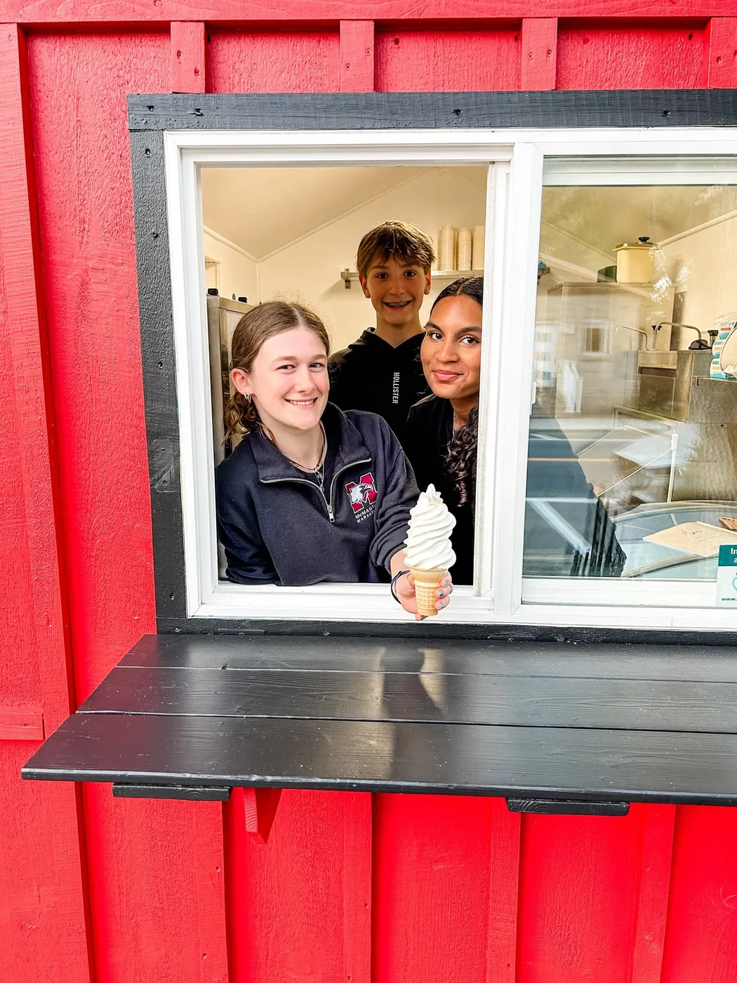 Serving soft serve at the ice cream shack.